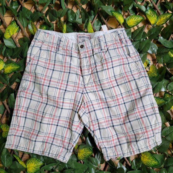 Express Other - Men’s Express Plaid Shorts Y2K Off-White Size 34 Preppy